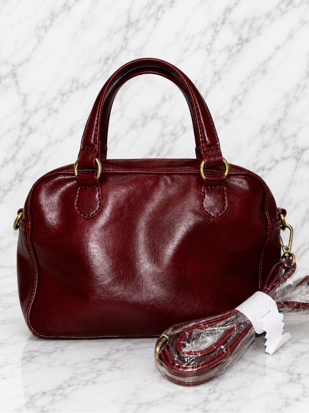 Joy Susan Regina Mini Satchel Burgundy Wine Vegan Leather Crossbody
